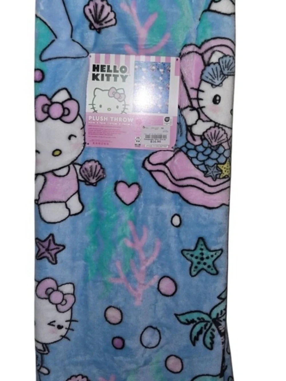 Hello Kitty Light Blue Mermaid Plush Throw Blanket